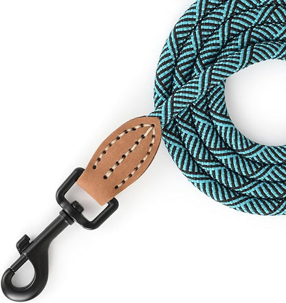 Mile High Life Small Dog Leash, Thin Rope Leash with Genuine Leather Connection and Heavy Duty Metal Clasp, Great for Small Medium Dogs(Turquoise Green, 72 Inch-1/3)