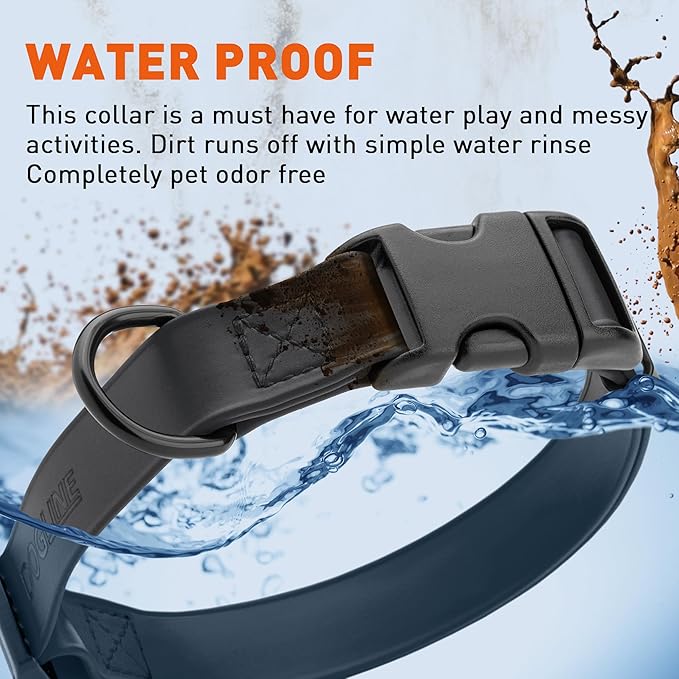 Dogline Biothane Waterproof Dog Collar with Quick Release Buckle Strong Coated Nylon Webbing with Odor- Proof for Easy Care Easy to Clean Fits Small Medium or Large Dogs, Black 1" W 15-23" L
