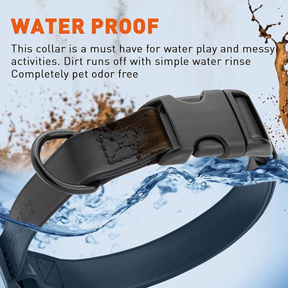 Dogline Biothane Waterproof Dog Collar with Quick Release Buckle Strong Coated Nylon Webbing with Odor- Proof for Easy Care Easy to Clean Fits Small Medium or Large Dogs, Black 1" W 15-23" L