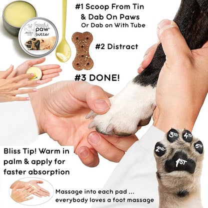 The Blissful Dog Paw Butter, Moisturizer for Dry Paw Pads, Softens and Protects a Rough Paw in Winter, Versatile, Lick-Safe Dog Paw Pad Balm 0.15 oz.