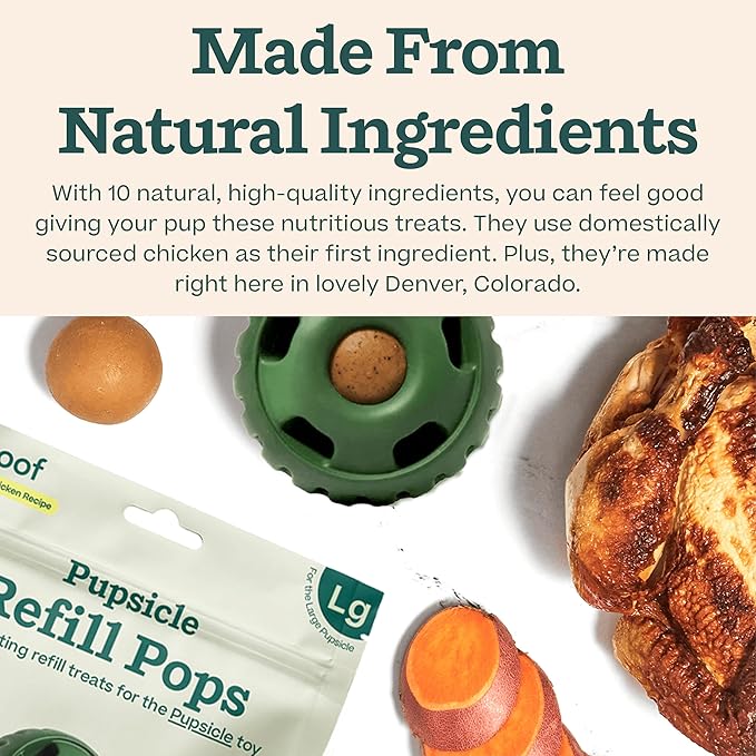 WOOF Pupsicle Refill Pops, Delicious Long Lasting Dog Treats, Pre-Made Pupsicle Refills for Dogs, Wholesome Ingredients, Low-Mess Chicken Pet Treats - Large Pops - 7 Count - 2 Pack