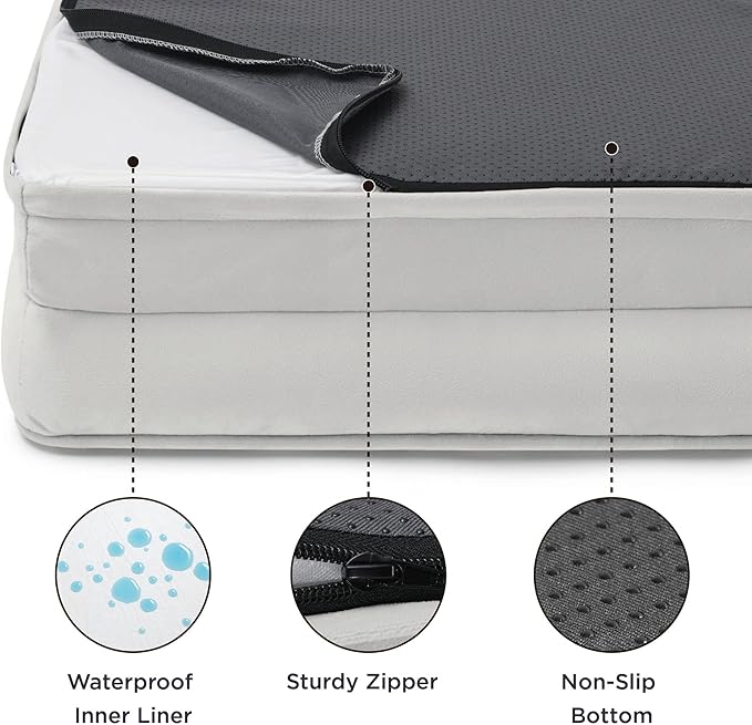 Bedsure XL Orthopedic Dog Bed for Extra Large Dogs - Washable XLarge Dog Cat Bed Waterproof, Comfort Dogs Couch Sofa with Washable Removable Cover, Pet Bed with Nonskid Bottom, Light Grey, 42"