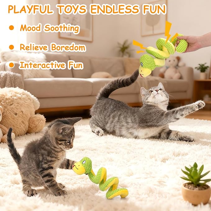 Retro Shaw Cat Toys, 11 in Realistic Catnip Snake Toy with Crinkle Sound Inside, Cat Nip Toys with SilverVine, Stuff Snake Interactive Snake Toy for Cats to Chew