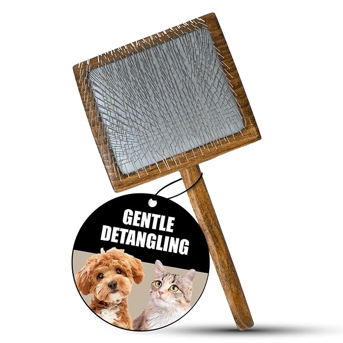 Tauro Pro Line Dog Brush for Shedding - Poodle, Goldendoodle or Labradoodle Hair & Large Breeds - Slicker Brush for Dogs & Cat Grooming, Flexible Cushion & Non-Slip Grip (Size L - Purple)