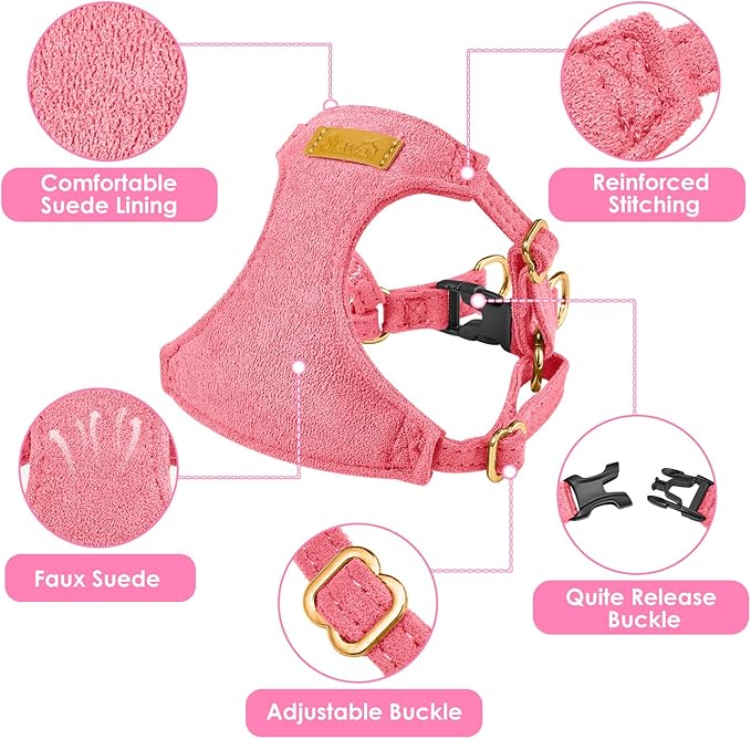 SlowTon Dog Harness Small Sized Dog - Soft XXS Dog Harness and Leash Set No Pull No Chock, Adjustable Lightweight Puppy Harness for XS Small Medium Dogs Cats (Solid Pink, XS)
