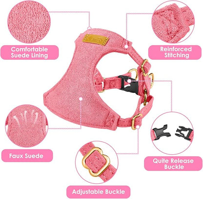SlowTon Dog Harness Small Sized Dog - Soft XXS Dog Harness and Leash Set No Pull No Chock, Adjustable Lightweight Puppy Harness for XS Small Medium Dogs Cats (Solid Pink, S)