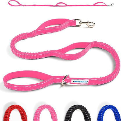 Shed Defender Shock Absorbing Bungee Leash - Three Padded Traffic Handles, Designed in The USA, Stretches 4-7ft, Elastic Dog Leash, Reflective Stitching, Large Dog & Small Breed, Heavy Duty, Pink