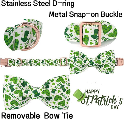 Unique Style Paws St. Patrick's Dog Collar with Bow Lucky Magic Hat Cotton Puppy Collars Navigation Wedding for Small Medium Large Dogs