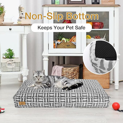 Dog Bed with Easy-Grip Handle - Shredded Memory Foam Pet Bed, Removable & Machine Washable Cover, Non-Slip Bottom, Choose from Cooling Linen or Warm Flannel Style for Dogs & Cats(Large