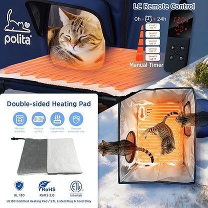 Polita Indestructible Heated Cat House for Outdoor Cats in Winter, Extremely Insulated & 100% Weatherproof, Elevated Feral Cat Shelter with Waterproof Eaves & Safe Escape Door for Stray & Barn Cats