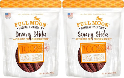 Full Moon Dog Treats, Chicken Sticks | Human Grade | All Natural | 16 Ounce | Pack of 2