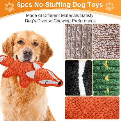 Eneston 5 Pack No Stuffing Squeaky Dog Toys for Large Dogs - Interactive Durable Plush Chew Toy with Crinkle Paper, Safe Pet Toy for Small to Large Breed, Ideal for Puppy Gifts & Tug of War Toys