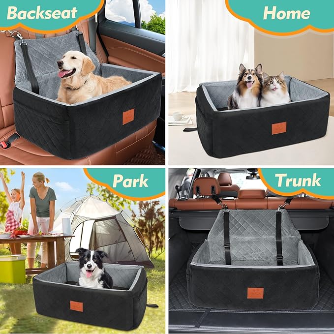 Dog Car Seat for Large Medium Dogs,Washable Pet CarSeat Under 55 lbs or 2 Small Dogs,Dog Booster Seat Travel Bed with Thick Cushion,2 Safety Leashes