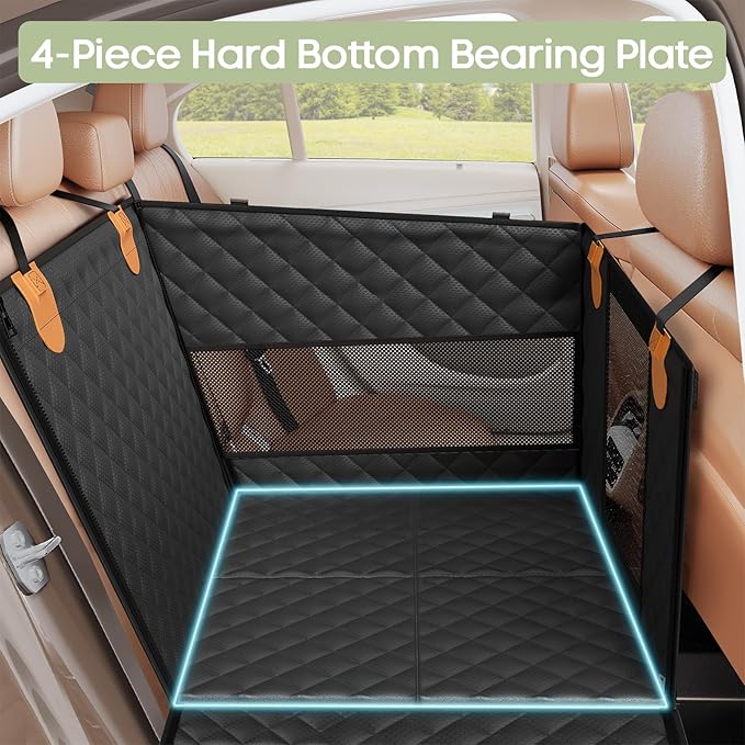 Smatto Dog Car Seat for Large Medium Dogs, Back Seat Extender for Pets with Hard Bottom, Strong Support Waterproof Dog Seat Cover with 3 Mesh Windows for Cars, Trucks and SUVs