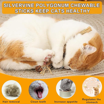lenpestia Silvervine Chew Sticks for Cats 10 Pcs Cat Chew Toy Natural Cat Chew Toy Silver Vine Sticks Teeth Cleaning Teething Toys for Bored Indoor Cats
