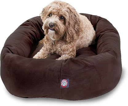 Majestic Pet 32 Inch Suede Calming Dog Bed Washable 32x23x7 (Inch) – Cozy Soft Round Donut Dog Bed with Spine Support for Dogs to Rest Their Head - Pet Bed Medium – Chocolate