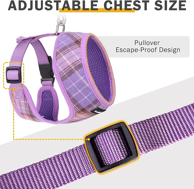 SCENEREAL Puppy Dog Harness with Leash Set for Small Medium Sized Dogs, Soft Mesh Step in Pet Harnesses and Leash, No Chock Plaid Adjustable No Pull Vest for Dogs Cats, Chihuahua,Bulldog (Purple M)