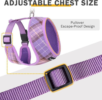 SCENEREAL Puppy Dog Harness with Leash Set for Small Medium Sized Dogs, Soft Mesh Step in Pet Harnesses and Leash, No Chock Plaid Adjustable No Pull Vest for Dogs Cats, Chihuahua,Bulldog (Purple S)