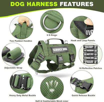 WINSEE Service Dog Vest Harness for Large Dog, Tactical Working MOLLE Vest with 10 Pet Patches, No Pull Heavy Duty Harness for Training Walking