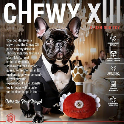 Chomp Haus Chewy XIII – Luxurious Plush Dog Toy with Squeaker, Premium Fabric, Embroidered Details, Designer-Inspired Chew Toy, Fun Gift for Small to Medium Dogs & Dog Lovers