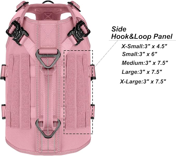ICEFANG GN3 Tactical Dog Harness for Small Dogs,6X Quick-Release Buckles,Dog Molle Vest with Handle,3/4 Body, Hook and Loop Panel for ID Patch,No Pulling Front Clip (S (Chest 22"-27"), Pink)