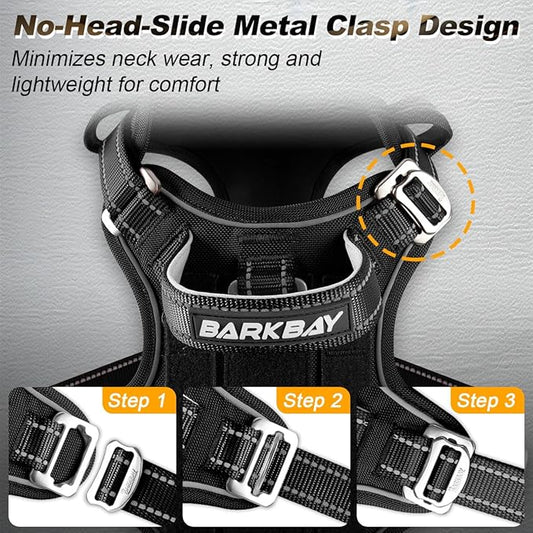 BARKBAY Service Dog Vest Tactical Dog Harness Medium Large Sized Dog Tags Personalized No Pull Adjustable Harness Reflective K9 Working Training Easy Control Military Molle System(Black,XL)