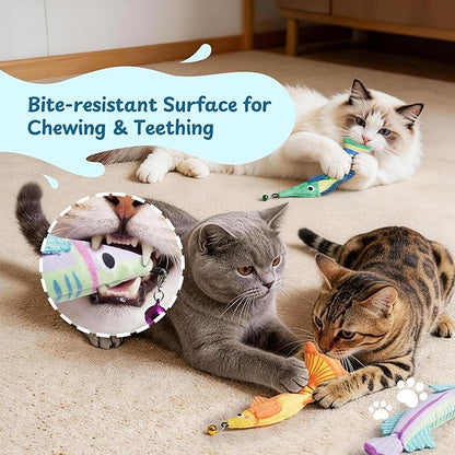 PURETOY Catnip Toys, [12000mg] Extra Large Toys for Indoor Cats with Removable Bell, 100% Natural North American Catnip Floppy Fish Cat, Crinkle Sound & Soft Cotton-Free Surface