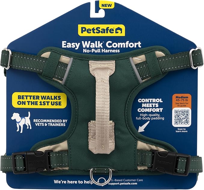 PetSafe Easy Walk Comfort No-Pull Dog Harness - Better Walk Training Harness - Full Body Padded Design - Durable Fabric - 5 Point Adjustable Fit - Everyday Leash Training - Green - X-Small