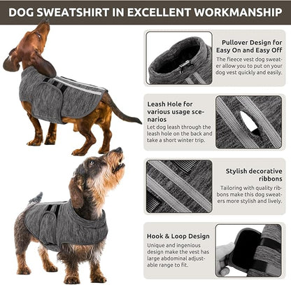 Queenmore Small Dog Sweaters, Soft Fleece Vest Pullover Dog Jacket with Leash Hole, Warm Winter Dogs Clothes Cold Weather Doggy Dachshund Sweater for Small Dogs Cats Boy or Girl (Cationic Gray, XS)