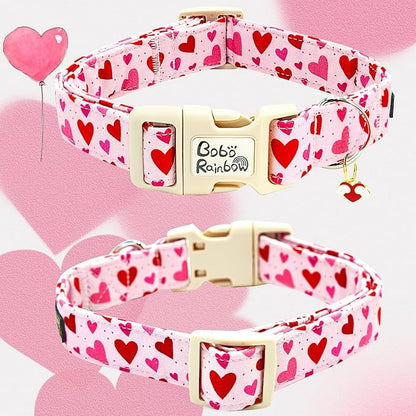 Valentine's Day Dog Collar, Cute Red Heart Adjustable Pet Collars Soft Comfortable Cotton Holiday Puppy Collar Cute Necklace Gift for Medium Dogs