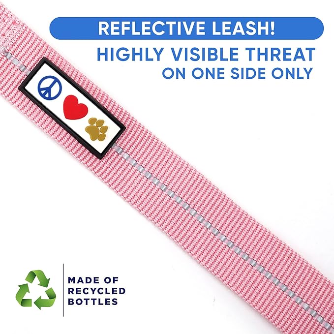 Pawtitas Pink Dog Leash 6 ft M/L Reflective Durable Lightweight Recycled Lead for Medium or Large Dogs and Puppies
