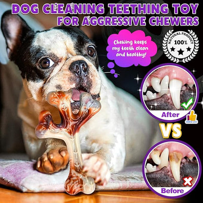 4 Pack Dog Chew Toys for Aggressive Chewers - Tough Indestructible Dog Toys with Bacon Flavor- Durable Nylon Bones Toy for Small Medium Large Breed - Puppy Gifts