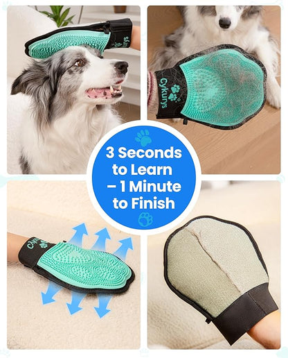 Cykurys Pet Hair Removal Glove for Dogs & Cats, 2-in-1 Double-Sided Pet Grooming Tool, Electrostatic Pet Hair Remover Glove for Clothes & Furniture + Silicone Brush for Deshedding Pets