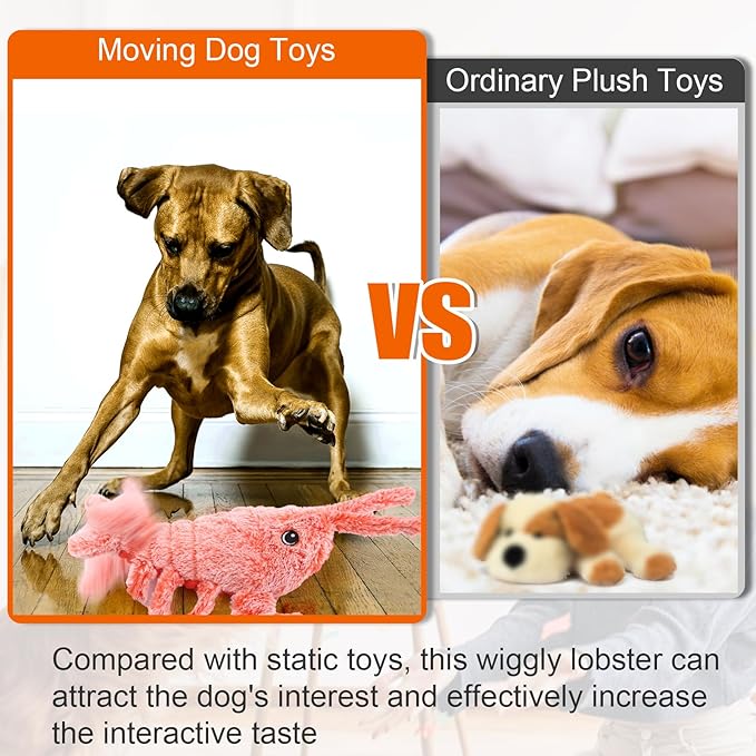 Mity Rain Interactive Lobster Dog Toy - Keeps Small, Medium & Large Dogs Busy Indoors & Outdoors - Rechargeable, Plush & Squeaky