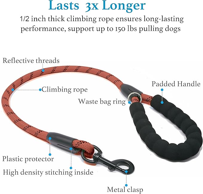 iYoShop Dual Dog Leash - 360° Swivel, No Tangle Walking Leash with Shock Absorbing Bungee for Two Dogs (Large, 25-150 lbs, Brown)