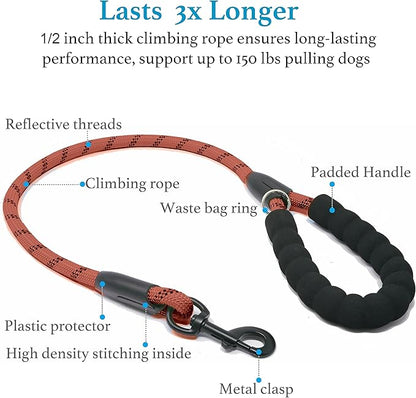 iYoShop Dual Dog Leash - 360° Swivel, No Tangle Walking Leash with Shock Absorbing Bungee for Two Dogs (Large, 25-150 lbs, Brown)
