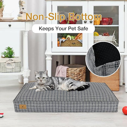 Dog Bed with Easy-Grip Handle - Shredded Memory Foam Pet Bed, Removable & Machine Washable Cover, Non-Slip Bottom, Choose from Cooling Linen or Warm Flannel Style for Dogs & Cats(Large)