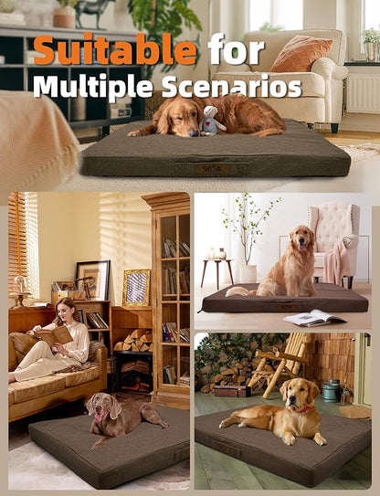 Sytopia 42 Inch Orthopedic Waterproof Dog Crate Bed for Extra Large Dogs, Removable Washable Cover, Egg Crate Foam Mat, Suitable for Dogs Up to 100 Lbs, Brown