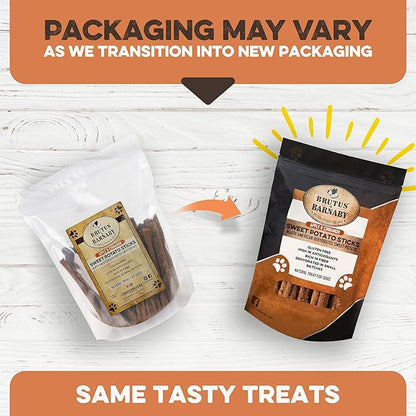 BRUTUS & BARNABY USA Sweet Potato Dog Treats - Crunchy Grain Free Cinnamon Apple Sticks, Promotes Positive Gut Health with Natural Anti-Diarrhea Properties (Cinnamon & Apple, 12 oz)