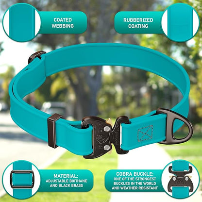 NexaPaw Biothane Dog Collar with Cobra Buckle - Made in USA - QR Code Dog Tag ID Included - Adjustable Heavy Duty Dog Collars for Medium Large Dogs - Waterproof Military Grade Tactical Collar for Dogs