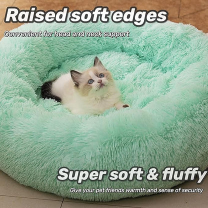 Anti Anxiety Round Fluffy Plush Faux Fur Warm Washable Dog Bed & Cat Bed, Original Bed for Small Medium Large Pets,Used to Relieve Joints and Improve Sleep（20"/24"/27''） (24", Light Green)