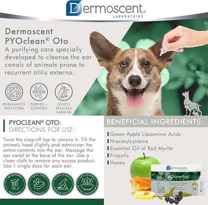 Dermoscent Pyoclean OTO Dog Ear Cleaner - Drops to Stop Head Shaking, Itchy & Waxy Ears - Non-Toxic - Ear Cleaning Solution for Dogs