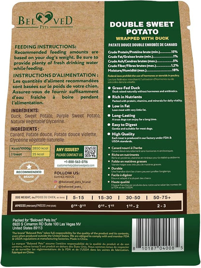Beloved Pets Sweet Potato Dog Treats & Healthy Duck Chews 10.6 Oz - Puppy Snacks & Soft Bones for Large, Medium & Small Breeds - Natural Dog Food & Grain-Free, Rawhide-Free Training Jerky Wraps