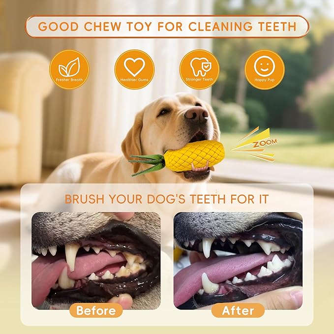 Pineapple Dog Toys for Aggressive Chewers, Indestructible Chew Toy with Squeaker for Large Dogs - Durable Rubber Puppy Teething & Interactive Play