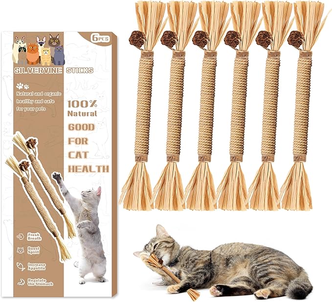Leoezx Silvervine Sticks for Cats, Silver Rattan Stick Catnip Stick,Kitten Training Toy,Cats Chew Stick Indoor,Cat Interactive Toy,Tooth Cleaning for cat,Kitty Wooden Tooth Stick Cat Game