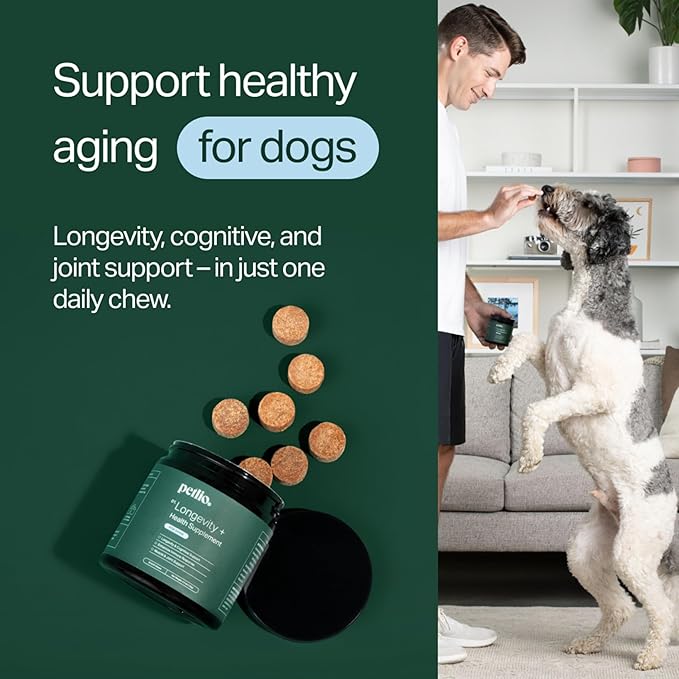 Longevity+ Dog Health Supplement - Dog Vitamins and Supplements for Joint, Muscle, Immune, and Cognitive Health - Vet-Formulated and Made in The USA - for Small Dogs 24 lbs or Less - 30 Day Supply