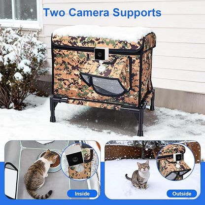 Elevated Heated Outdoor Cat House - 100% Weatherproof Insulated Outdoor Cat Shelter with Safe Escape Door & Removable Heating Pad, Warm Heated Cat House for Outside Stray/Feral/Barn Cat