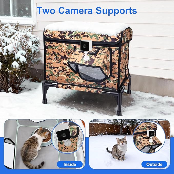Heated Outdoor Cat House Weatherproof, Large Insulated Cat House for Indoor, Winter Stray/Feral Cat Shelter (Camouflage Cat House, Small-17×13"×12")