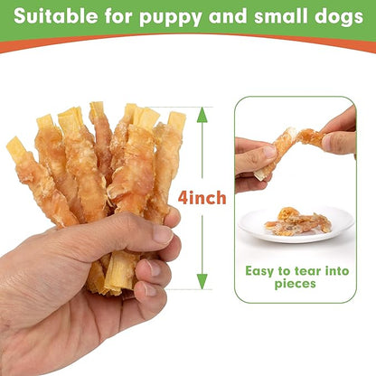 MON2SUN Rawhide Free Dog Treats, 4 Inch Chicken Wrapped Cod Fillet Dog Snacks for Small Dogs, Soft and Training Treats, 10.58oz (30 Count-Pack of 1)