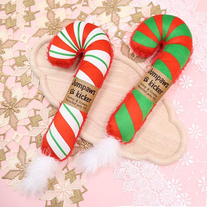 Jumpaws 2 Pack Natural Interactive Catnip Cat Kicker Toys, Bite Resistant Chew Toy, Accessories for Indoor Cat, Christmas Candy Cane